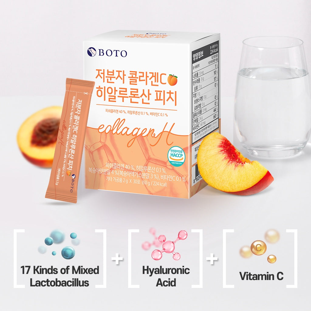 BOTO Low Molecular Collagen C Hyaluronic Acid Peach (30 Sticks)