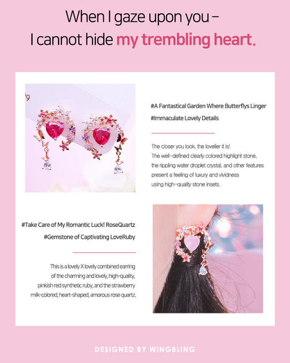 Wing Bling Trembling Heart Earrings