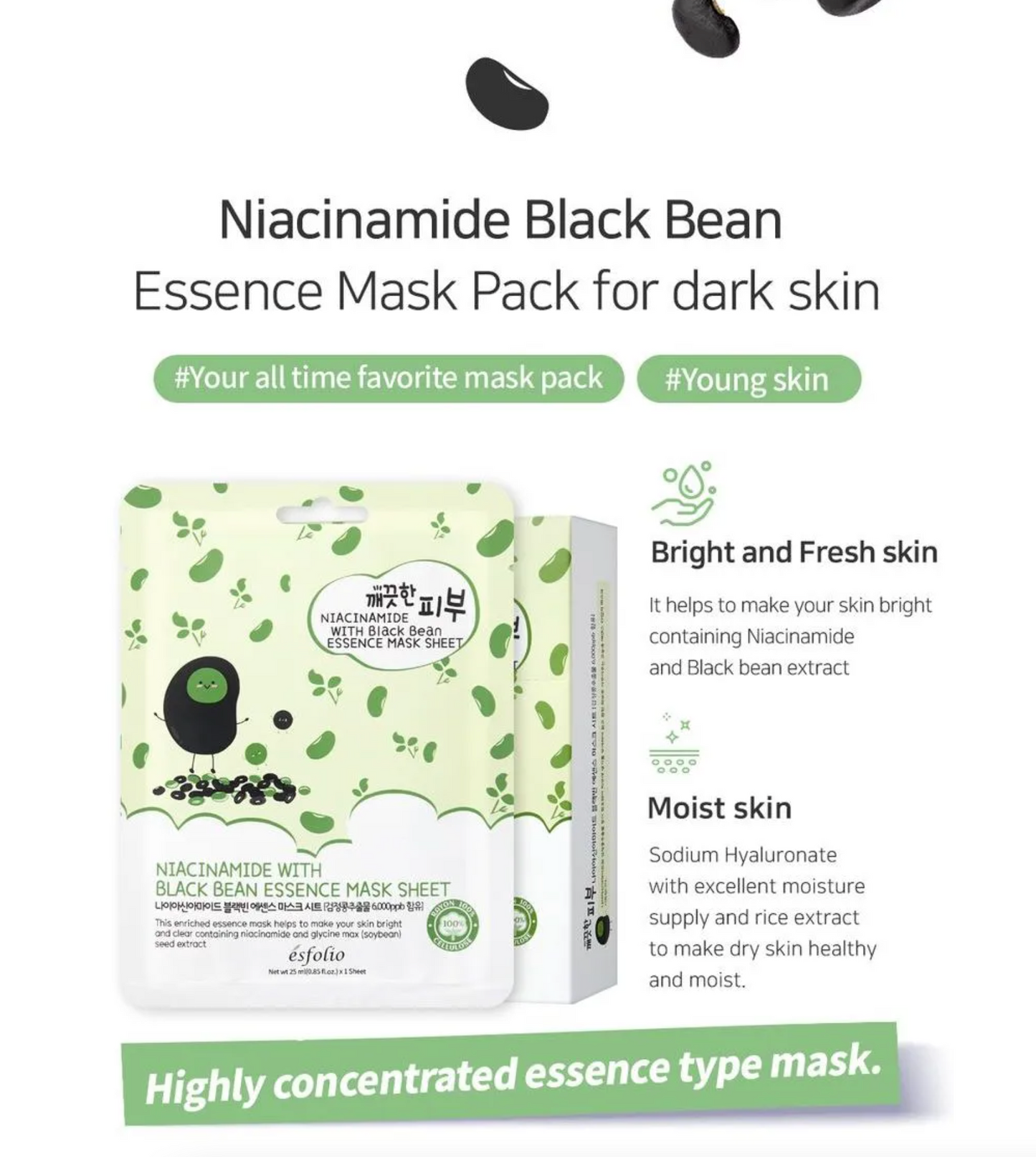 Esfolio Pure Skin Niacinamide with Black Bean Essence Mask Sheet